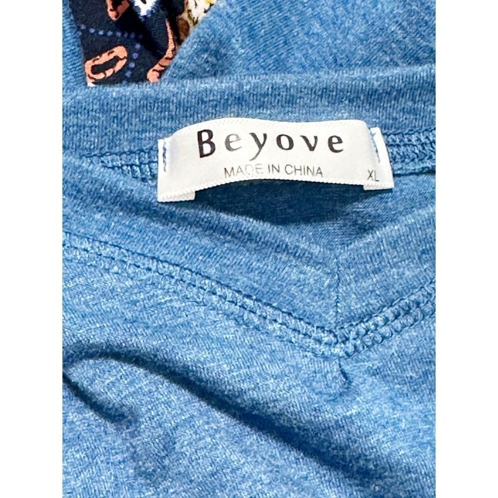 Beyove Women's V Neck Bohemian Loose Pullover Long Sleeve Top Navy Blue Size XL - Picture 2 of 10